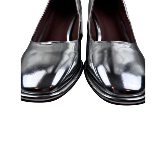 Aerosoles Soft Square Toe Silver Mirror Metallic Block Heel Shoes Women's 6.5 - Picture 3 of 10